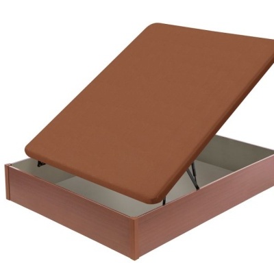 Colchão com base elevatória em madeira clara e tecido castanho