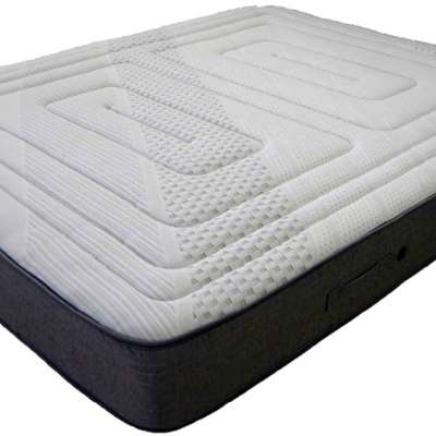 Colchão retangular branco com laterais cinza escuro e alças