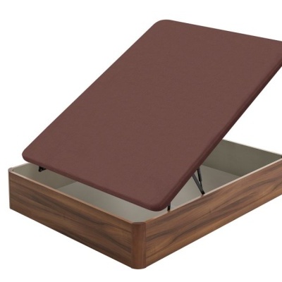 Caixa de arrumação com tampa almofadada castanha e corpo em madeira