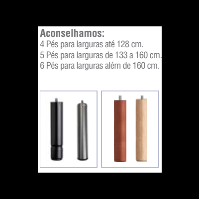 Pés de mobiliário em diferentes materiais com texto de recomendação.