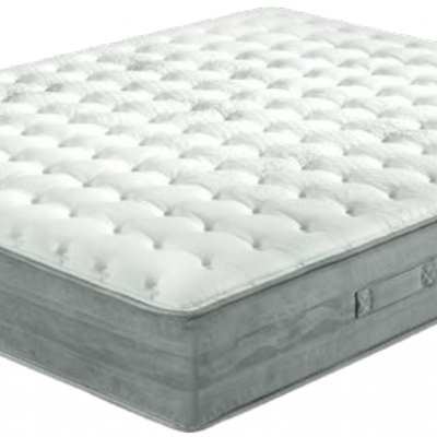 Colchão acolchoado branco com laterais cinza e alças.