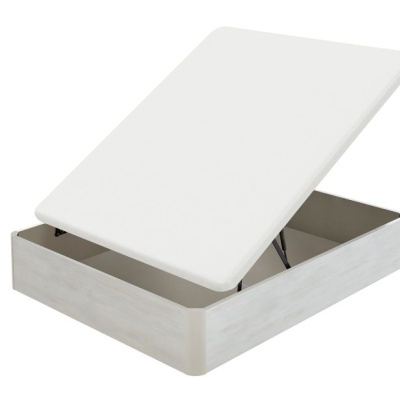 Cama de arrumação cinzento claro com colchão branco levantado