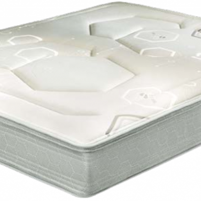 Colchão acolchoado branco com padrões geométricos e laterais cinza claro