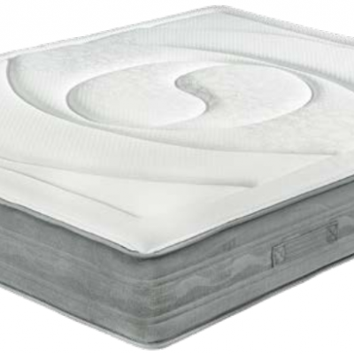 Colchão branco com laterais cinza e padrão ondulado na superfície