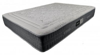 Colchão branco com padrão floral e laterais cinzentas