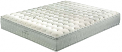 Colchão com superfície almofadada branca e laterais cinza claro com etiqueta HL PRO