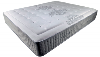 Colchão acolchoado branco com padrões florais cinzentos e laterais almofadadas cinzentas