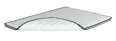 colchão branco com bordas cinzentas e canto levantado