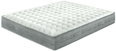 Colchão acolchoado branco com laterais cinza e alças.