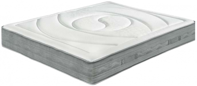 Colchão branco com laterais cinza e padrão ondulado na superfície