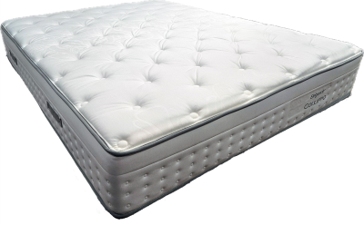 Colchão branco acolchoado com bordas cinza e alças laterais