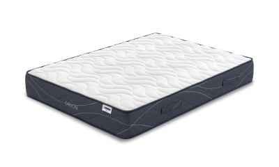 Colchão retangular branco com laterais cinza escuro e alças