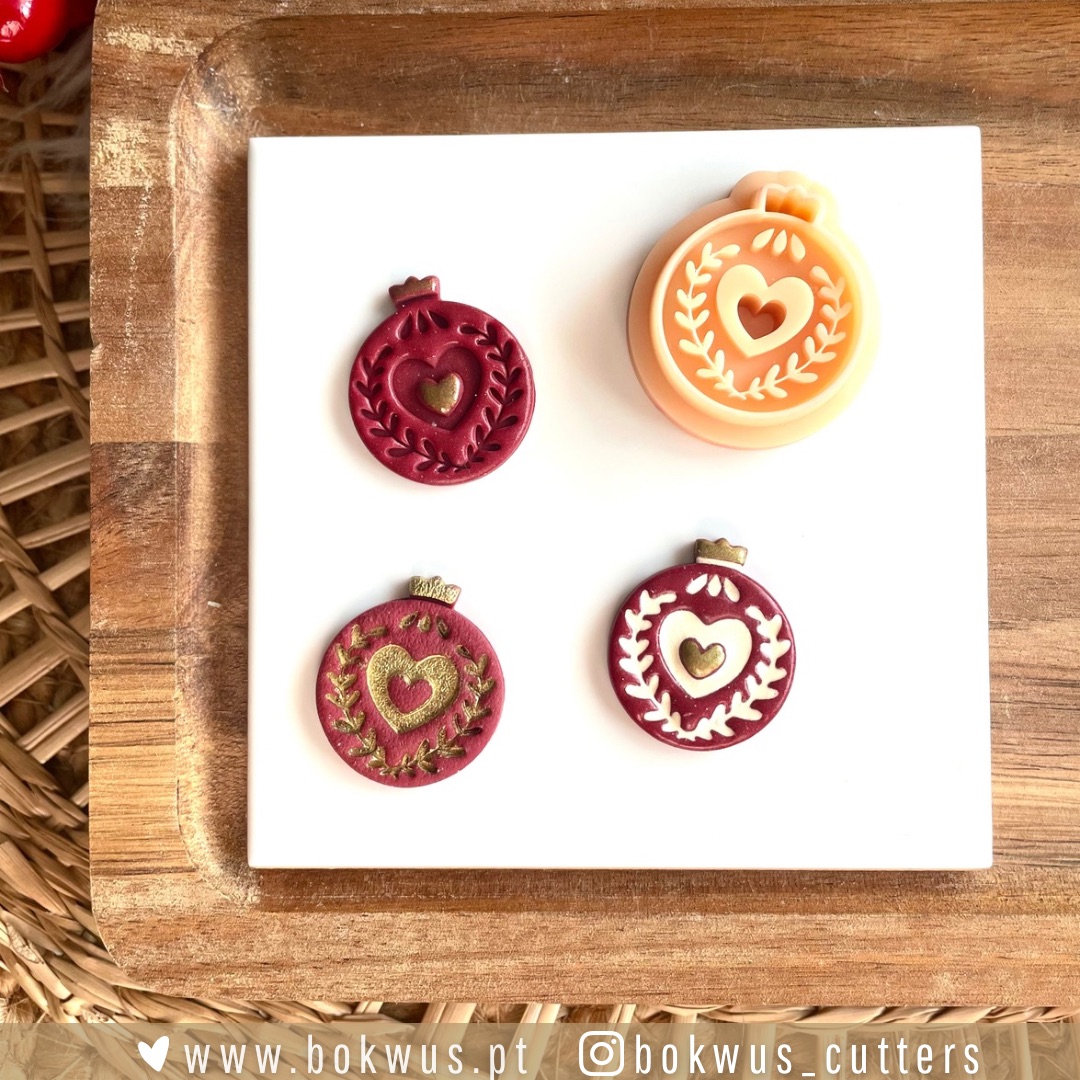 Hygge Noël | Coleção de Natal Carimbos de silicone redondos com coração e ramos em vermelho e castanho claro