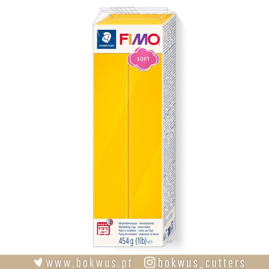 FIMO Soft – Amarelo Girassol (Ref. 16) Massa de modelar Fimo Soft amarela da Staedtler em embalagem branca