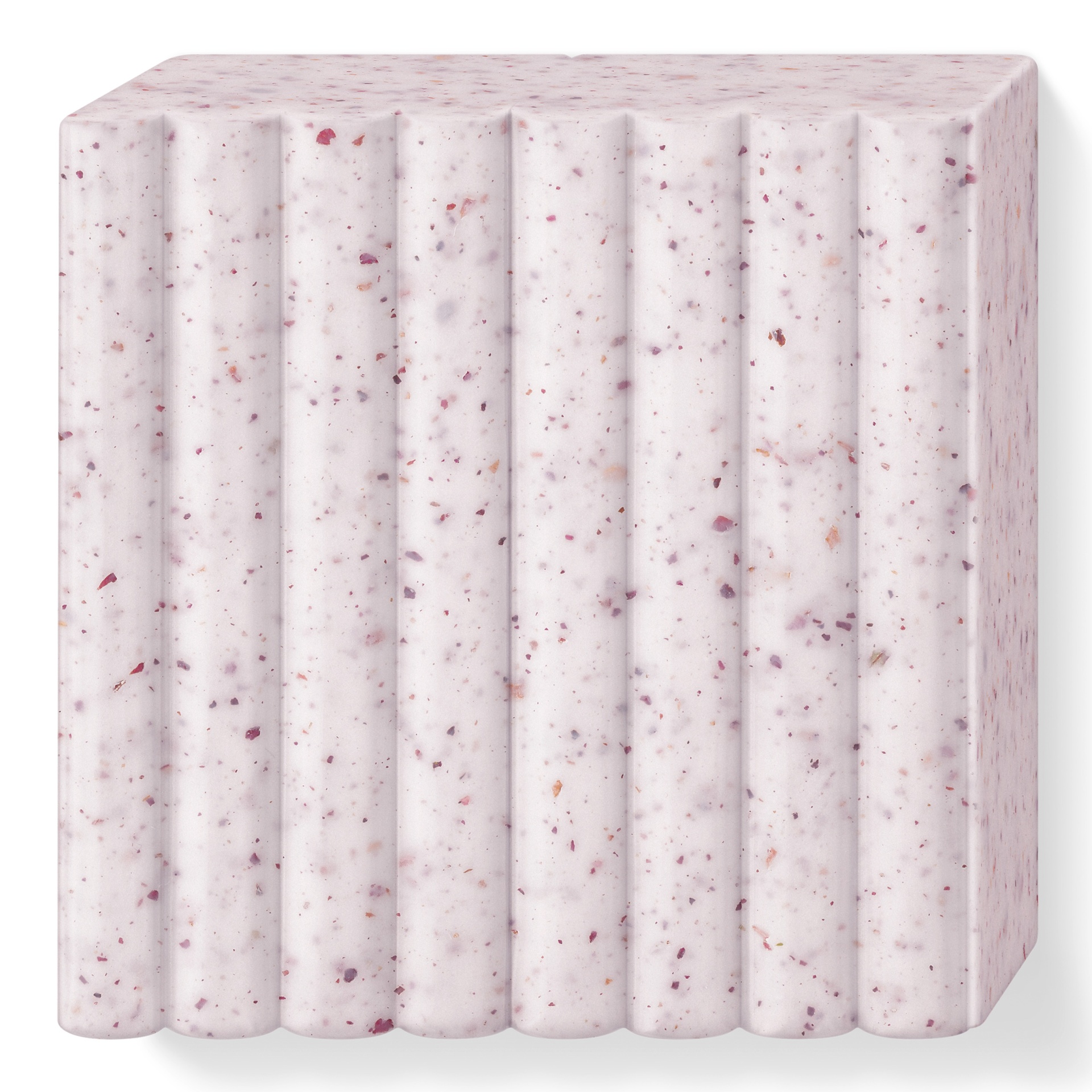 Bloco retangular rosa claro com textura granulada e sulcos verticais