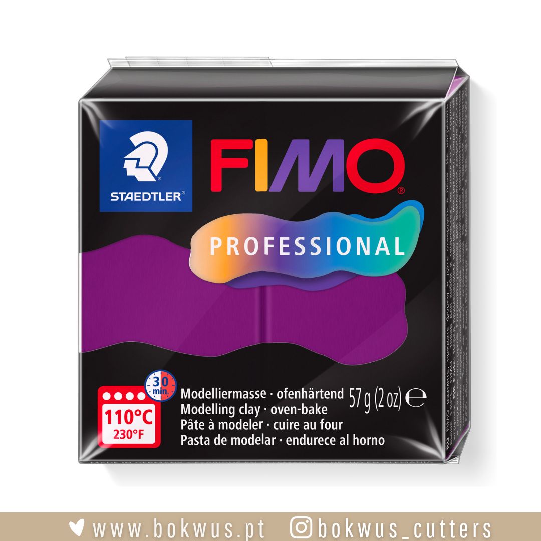 FIMO PROFISSIONAL | VIOLET / VIOLETA (REF.61) - 57g Embalagem preta de massa de modelar FIMO Professional da STAEDTLER com texto e instruções visíveis