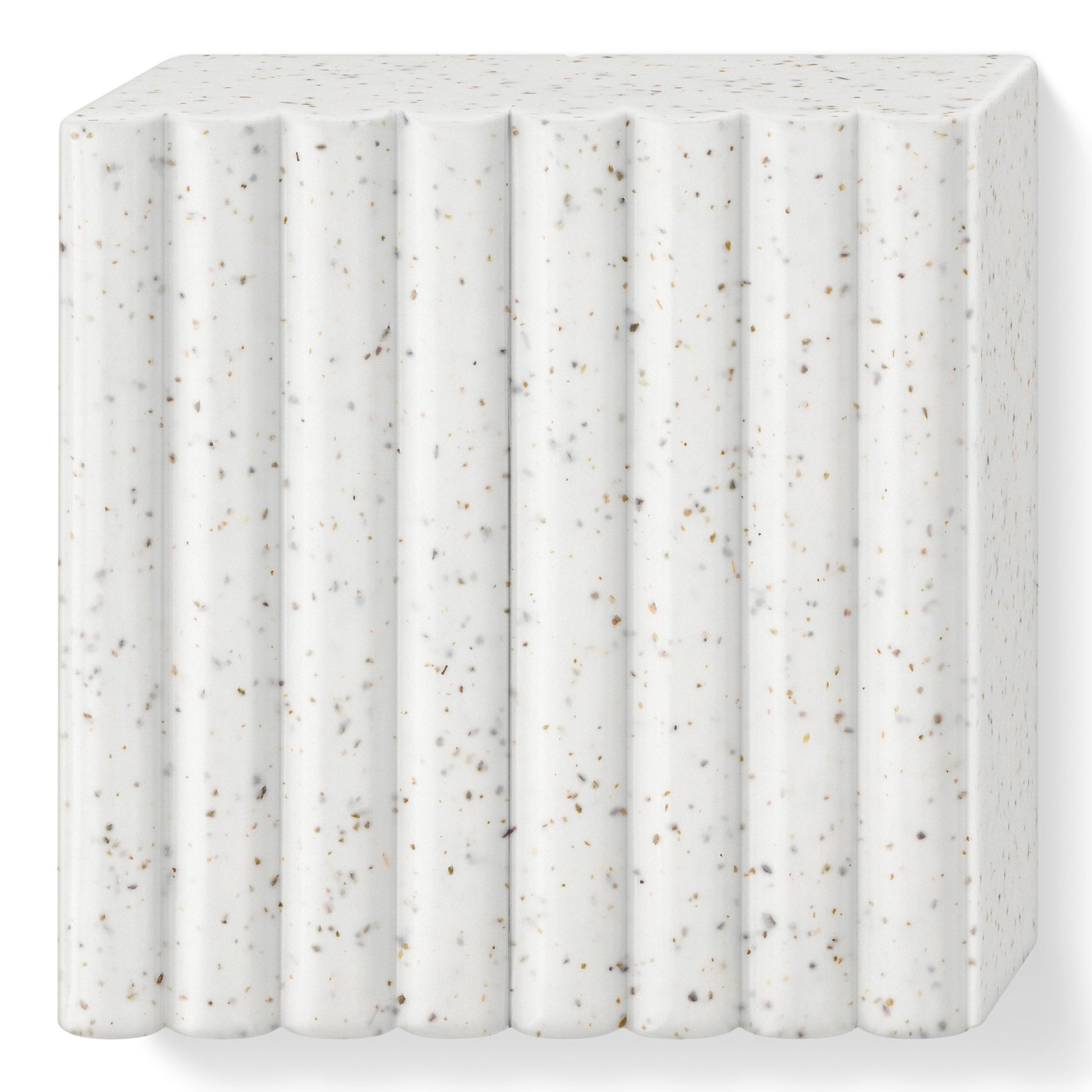 Bloco retangular branco com textura pontilhada e padrão ondulado vertical