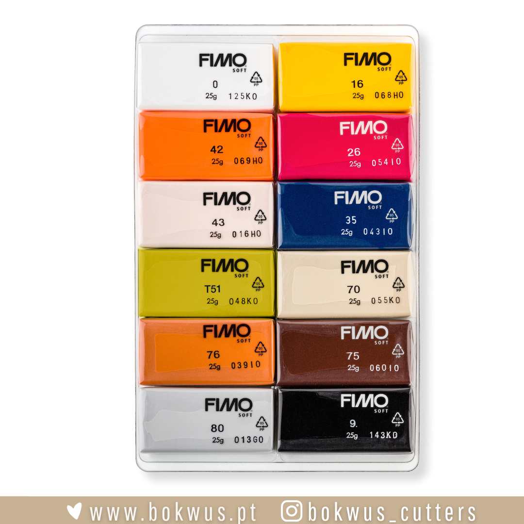 Pack FIMO 12 cores – Natural Conjunto de barras de massa modeladora FIMO Soft multicoloridas em embalagem plástica