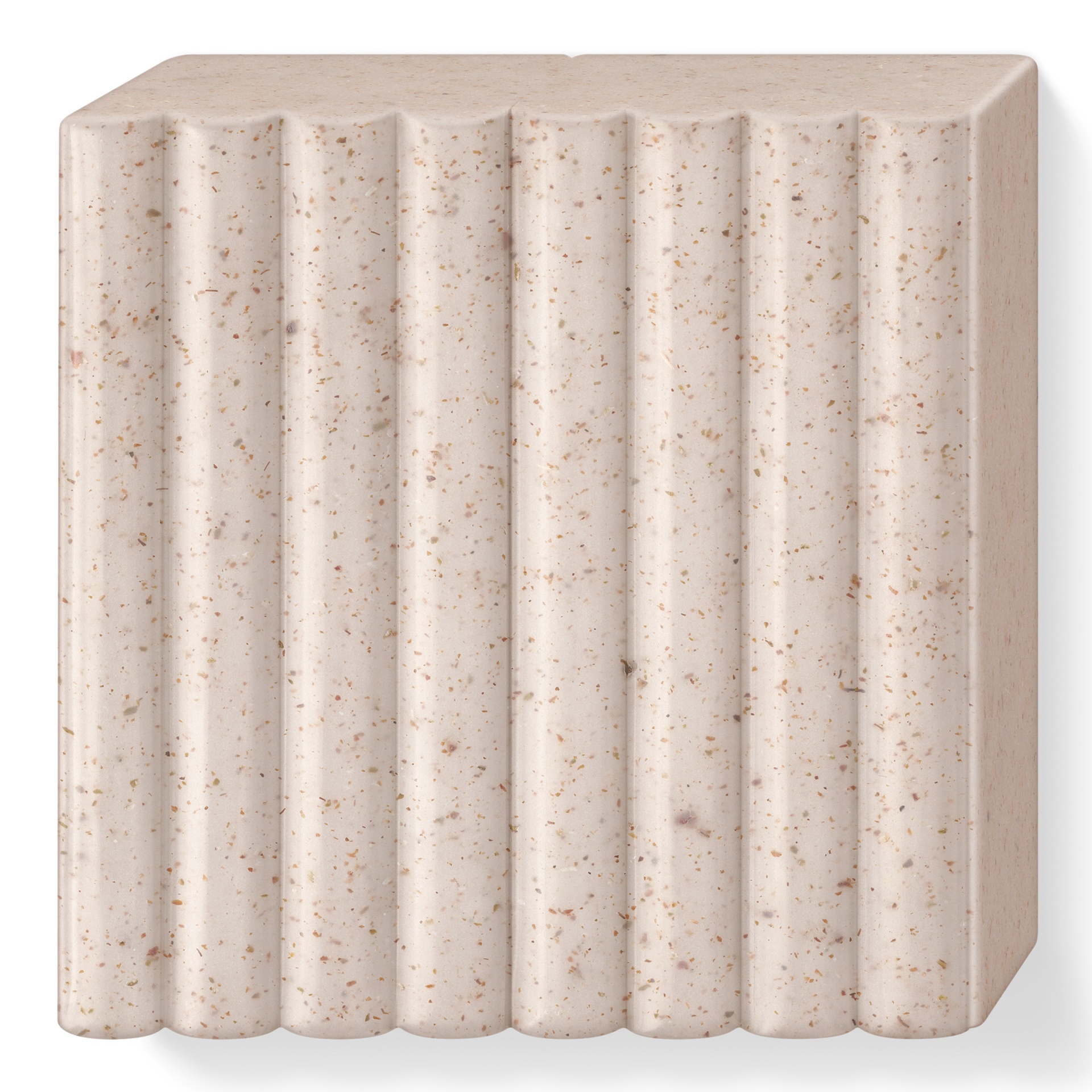 Bloco bege com textura pontilhada e riscas verticais arredondadas