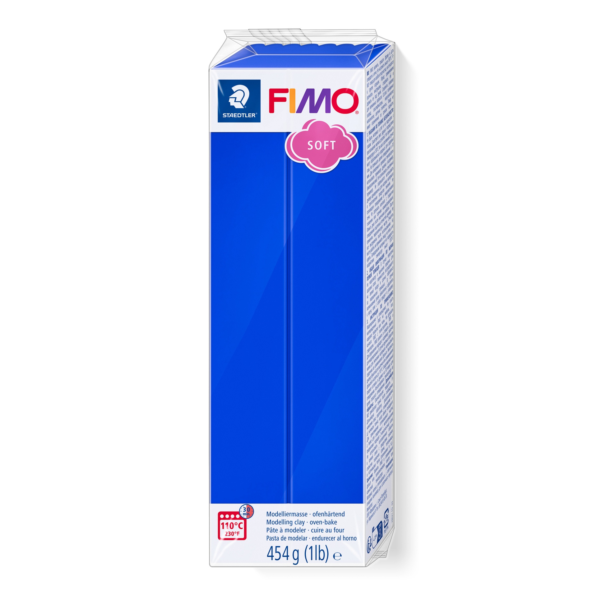 Embalagem azul da massa de modelar FIMO SOFT 454 g com logótipo Staedtler