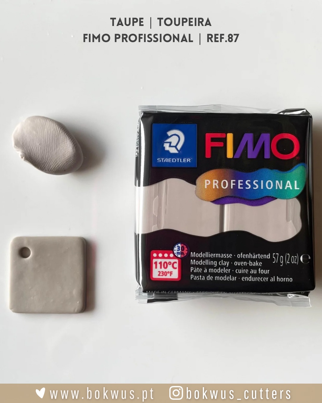 FIMO PROFISSIONAL | TAUPE / TOUPEIRA (REF.87) - 57g Massa de modelar FIMO Professional taupe acompanhada de peças moldadas variedades