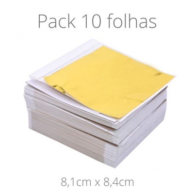 Pacote de 10 folhas, papel branco com folha dourada, 8,1 cm x 8,4 cm