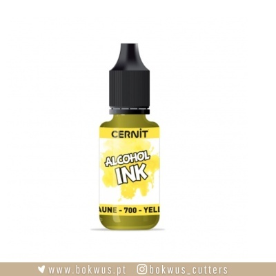 Frasco de tinta alcool amarela da marca CERNIT com tampa preta