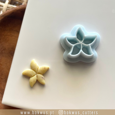 Cortadores de bolachas estrela do mar em plástico azul e bolacha cortada