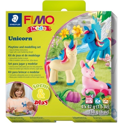 Caixa de FIMO kids Unicorn com kit para modelar unicórnios coloridos