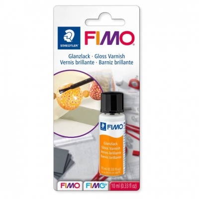 Verniz brilhante FIMO Staedtler em embalagem com frasco pequeno e rótulo colorido