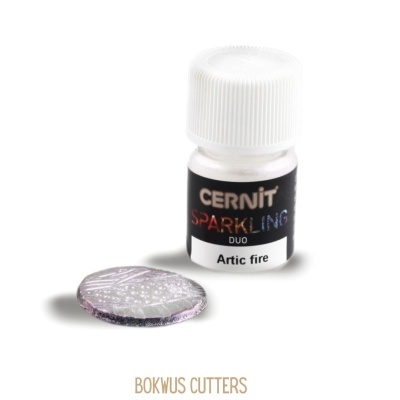 Frasco pequeno de tinta CERNIT Sparkling Duo Artic fire com amostra prateada