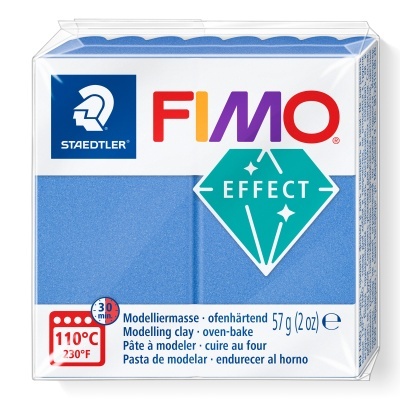 Pacote de massa de modelar FIMO Effect azul da STAEDTLER com informações de cozedura e peso