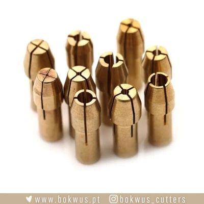 mandris metálicos dourados alinhados sobre fundo branco com texto promocional em rodapé