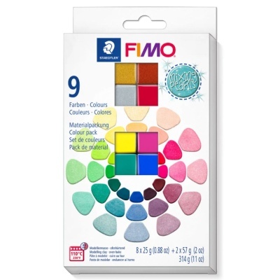 Embalagem de massa de modelar FIMO com 9 cores e desenho colorido
