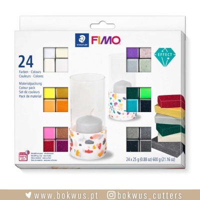 Caixa de material FIMO effect para modelagem com 24 cores variadas e peso de 600 g