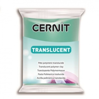 Embalagem de argila polimérica translúcida CERNIT com design verde e branco