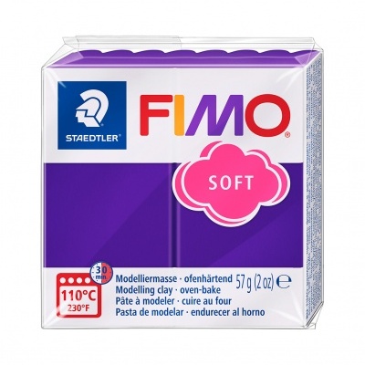 Pacote quadrado de massa FIMO SOFT roxa com texto e logótipo Staedtler