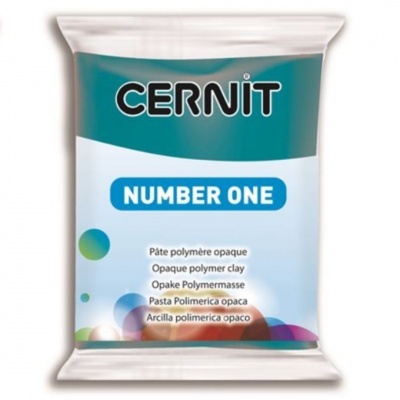 Embalagem de argila polimérica opaca CERNIT NUMBER ONE com texto multilíngue em fundo azul e branco