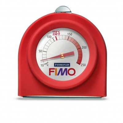 Termómetro de forno redondo vermelho com mostrador analógico