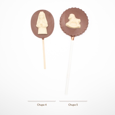 Chupa de Chocolate de Leite c\ Figura de Chocolate Branco