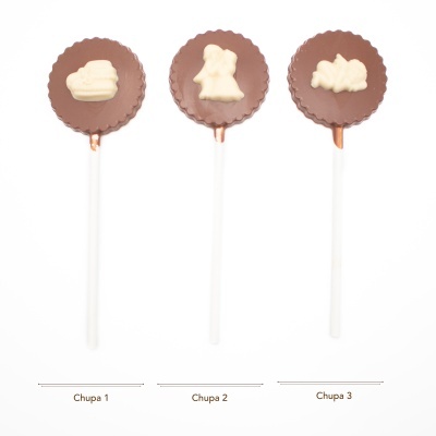 Chupa de Chocolate de Leite c\ Figura de Chocolate Branco