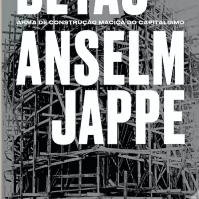 Capa de livro Beton Anselm Jappe com estrutura de construção em madeira em fundo cinza.