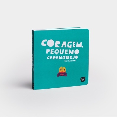 Livro infantil com capa azul turquesa e texto branco