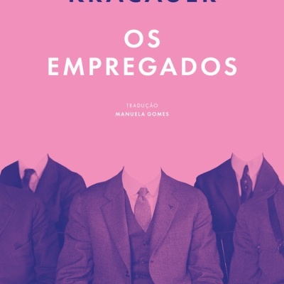 Capa de livro rosa com homens sem cabeça em fatos clássicos sentados