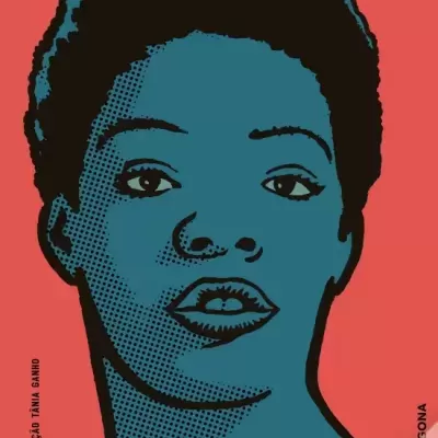 Capa de livro com ilustração de mulher e texto biográfico