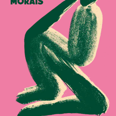 Capa de livro com fundo rosa e figura humana abstrata em verde e texto verde escuro.