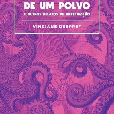 Capa de livro rosa com tentáculos de polvo roxos e títulos em branco