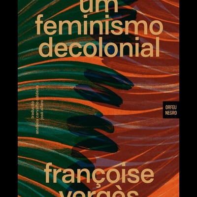 Capa de livro com padrão abstracto em tons verde e laranja com texto em bege