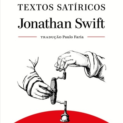 Capa de livro com título e ilustração a preto e branco sobre fundo branco e vermelho