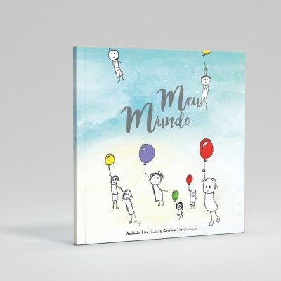 Capa do livro 'Meu Mundo' com desenhos de crianças e balões coloridos